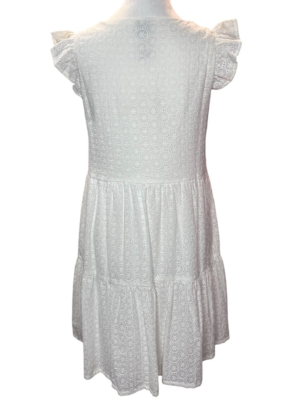 NWT Boho White Eyelet Babydoll Dress Flutter Sleeves Cottagecore Beach XSmall - Picture 4 of 14